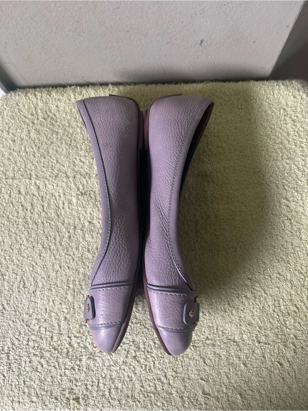 Tory Burch grey Leather Ballet Flats with Gold Logo Sz 9.5